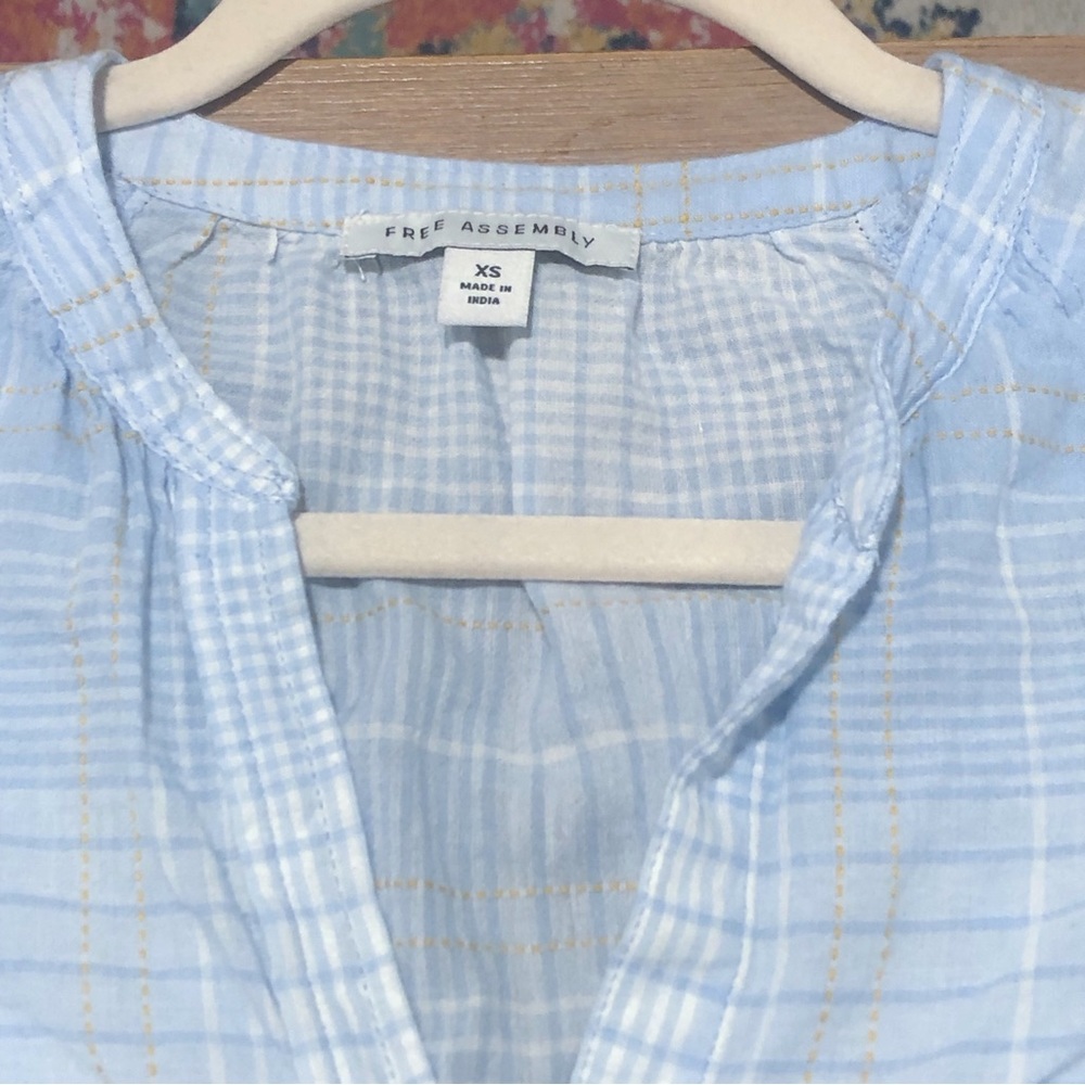 Free Assembly light blue plaid button down blouse - Picture 4 of 11